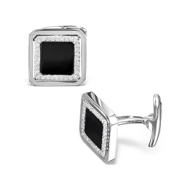 Acotis Diamonds 9K White Gold 0.32ct Diamond Onyx Cufflinks E2746