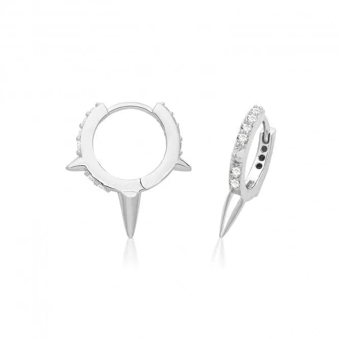 Acotis Silver Hinged Earrings Rhodium Plated Zirconia Spike G51330