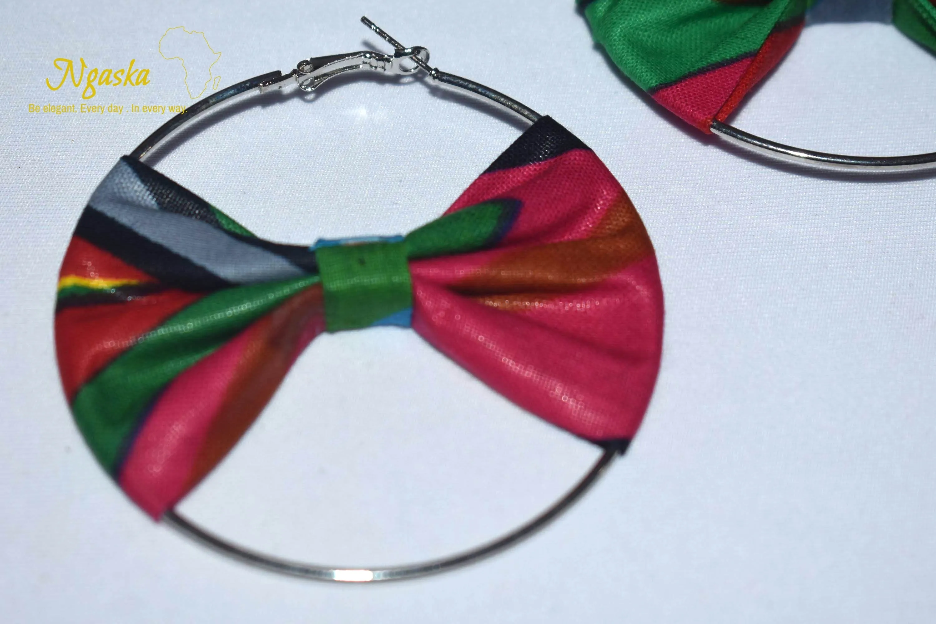 African Print Creole Hoop Earrings, Pink and Green - ER26