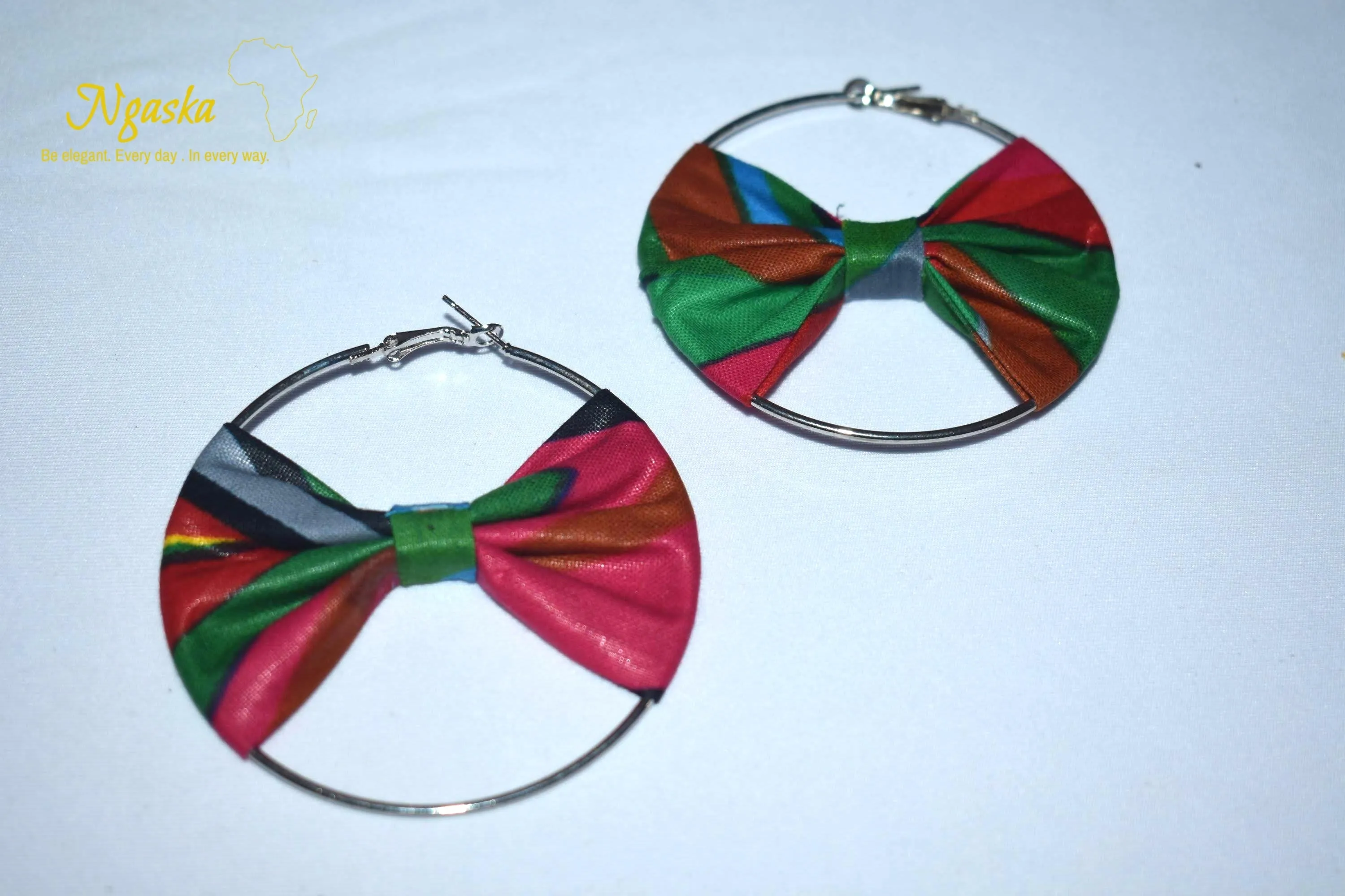 African Print Creole Hoop Earrings, Pink and Green - ER26