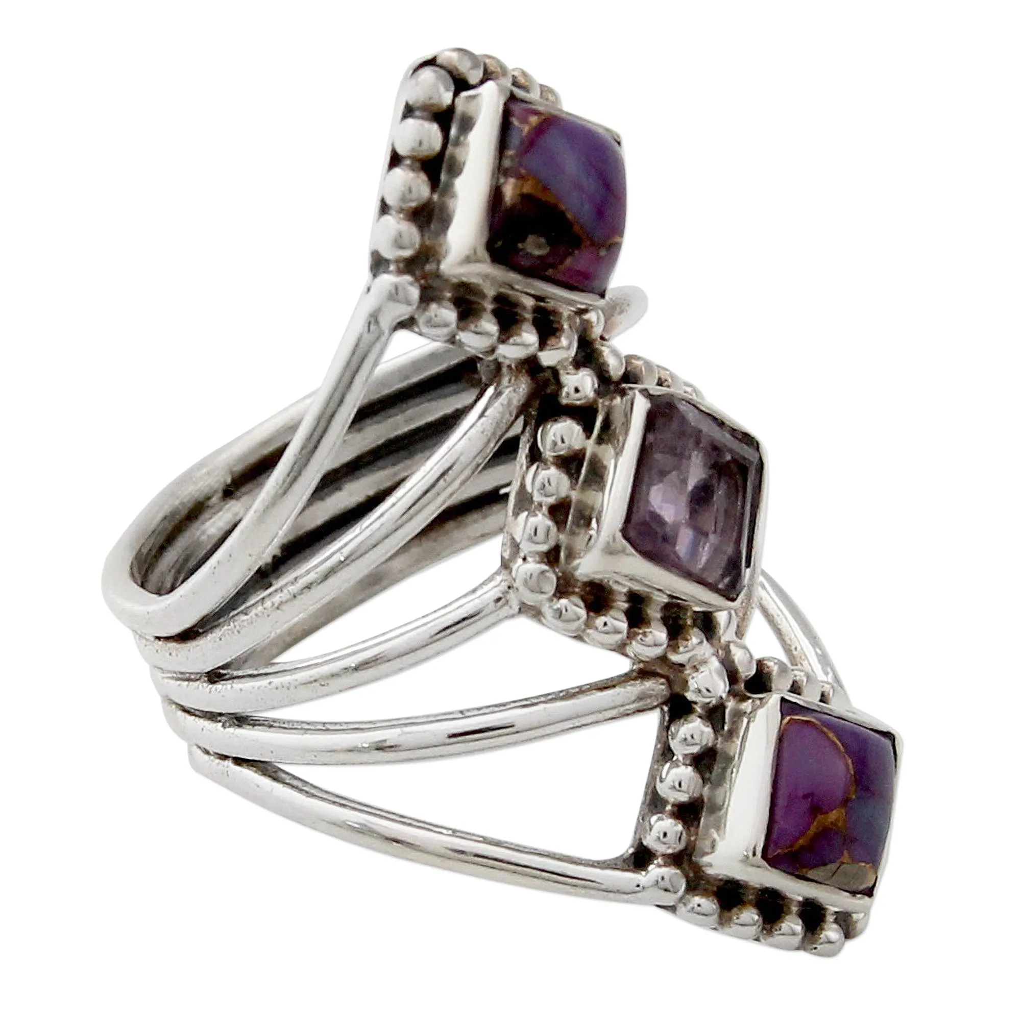 Amethyst and Reconstituted Turquoise Handmade Cocktail Ring - Purple Allure | NOVICA