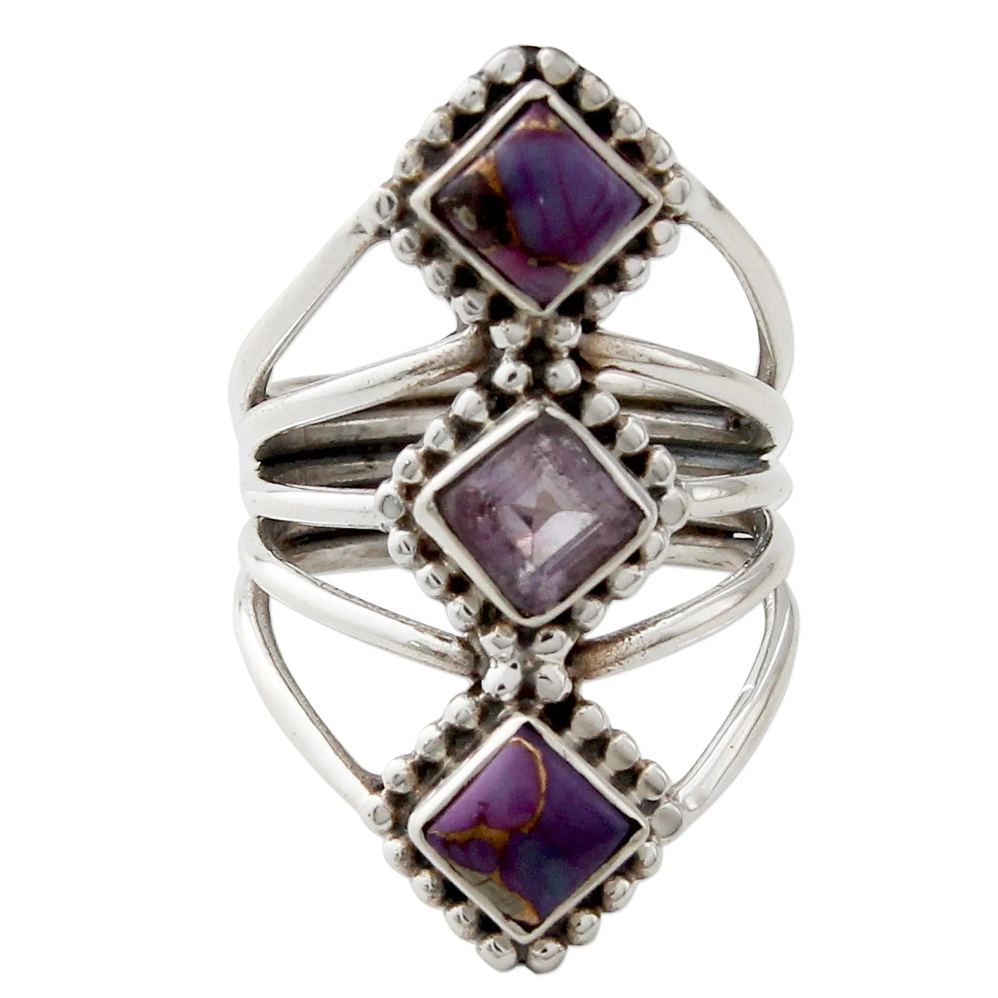 Amethyst and Reconstituted Turquoise Handmade Cocktail Ring - Purple Allure | NOVICA