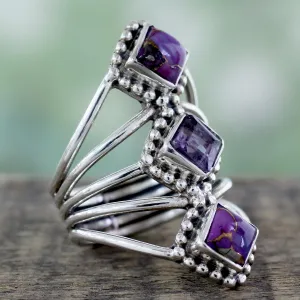 Amethyst and Reconstituted Turquoise Handmade Cocktail Ring - Purple Allure | NOVICA