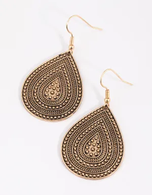 Antique Gold Stippled Teardrop Earrings