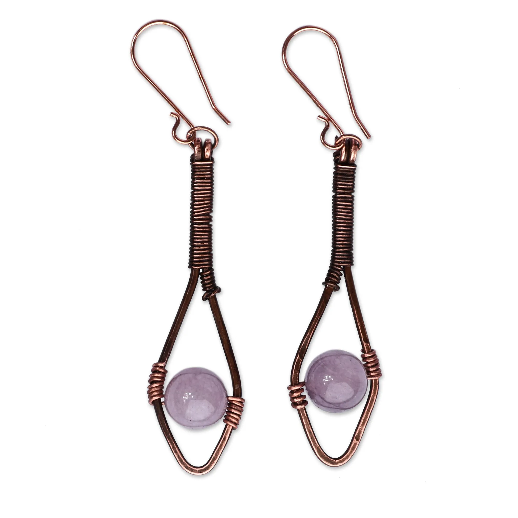 Antiqued Classic Copper and Purple Jade Dangle Earrings - Awakening Beauty | NOVICA