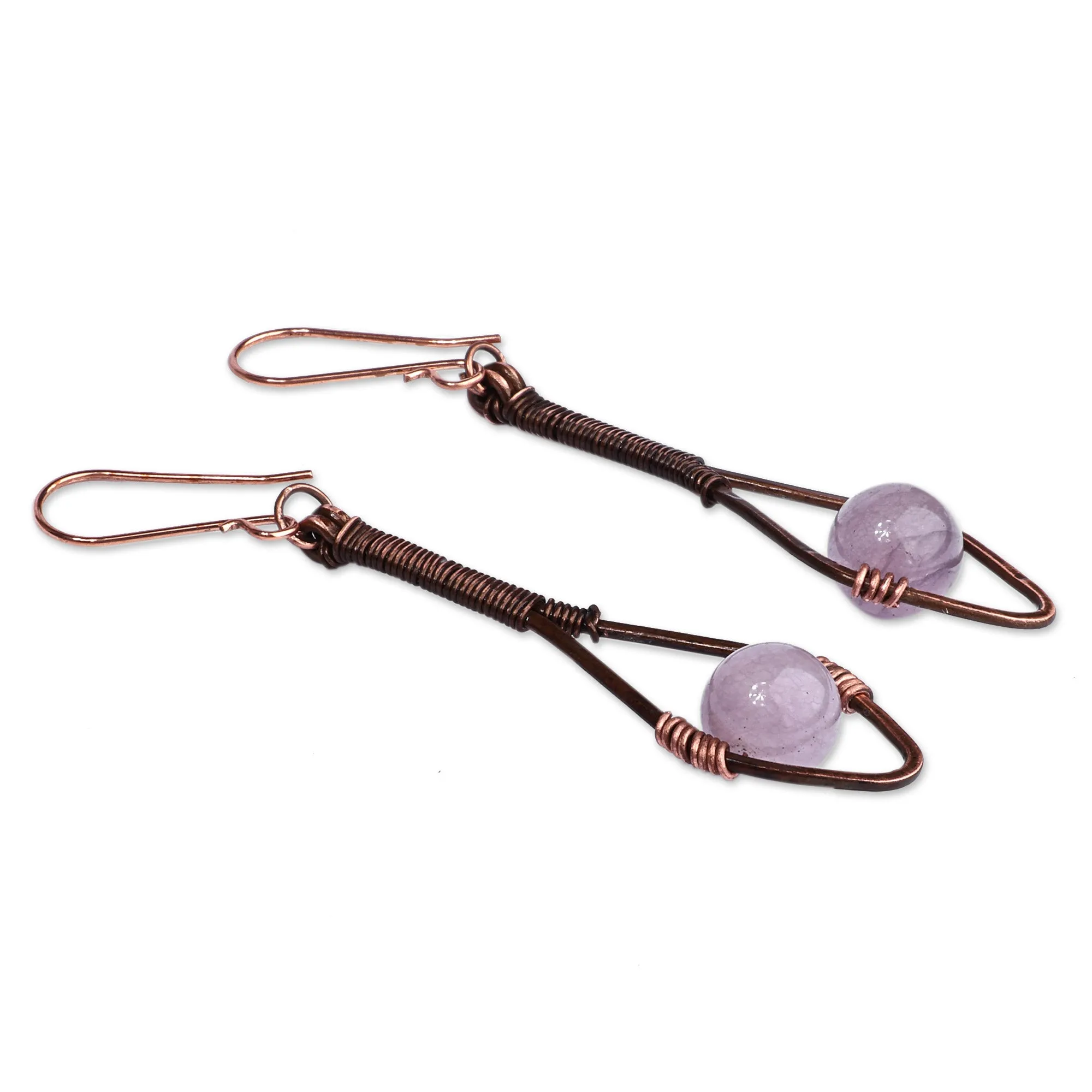 Antiqued Classic Copper and Purple Jade Dangle Earrings - Awakening Beauty | NOVICA