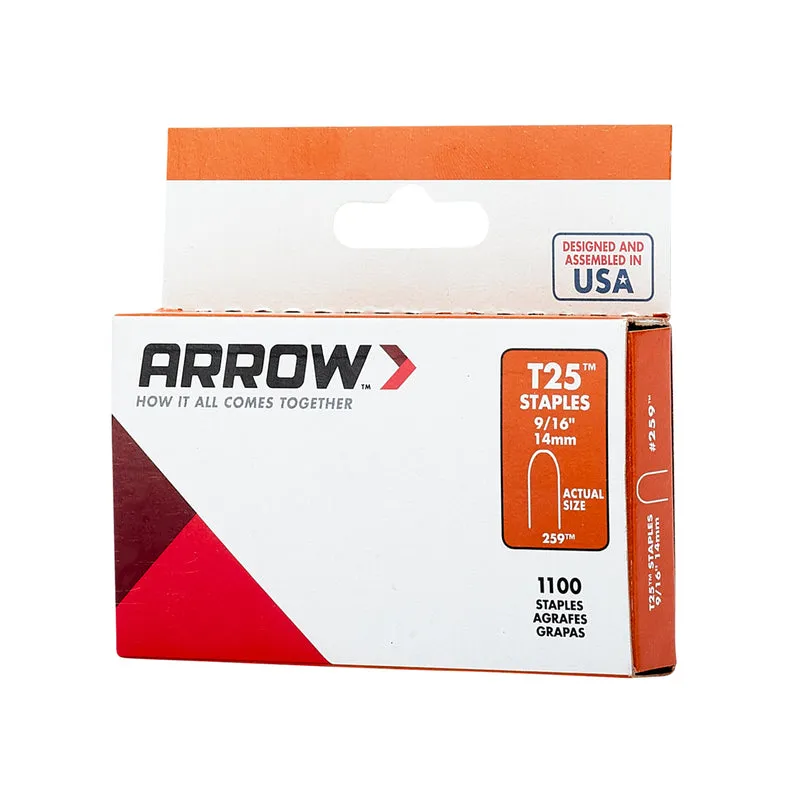 Arrow T25 1/4 in. W X 9/16 in. L 18 Ga. Round Crown Wire Staples 1100 pk