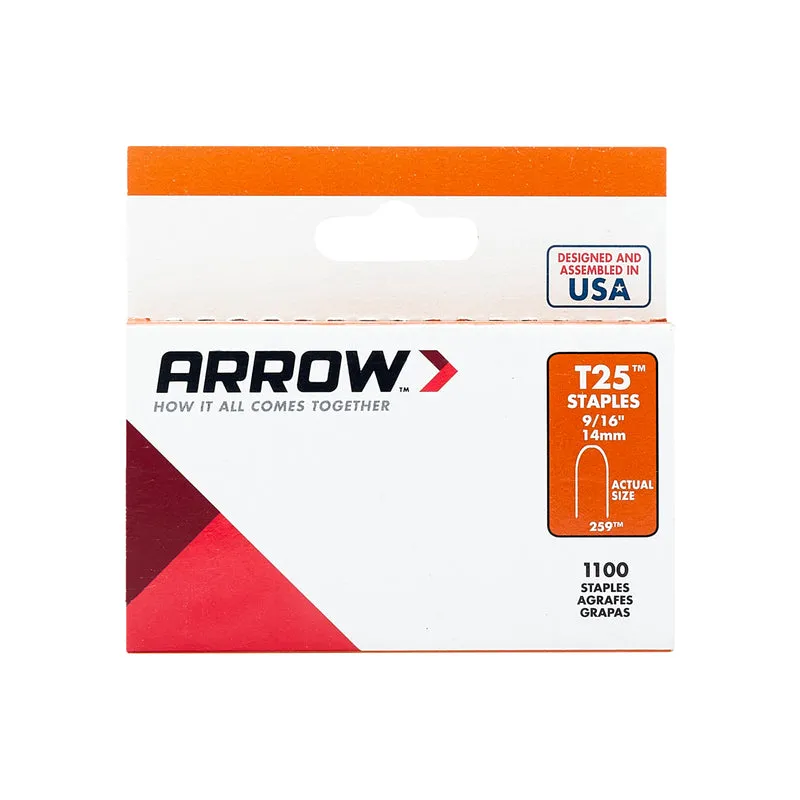 Arrow T25 1/4 in. W X 9/16 in. L 18 Ga. Round Crown Wire Staples 1100 pk