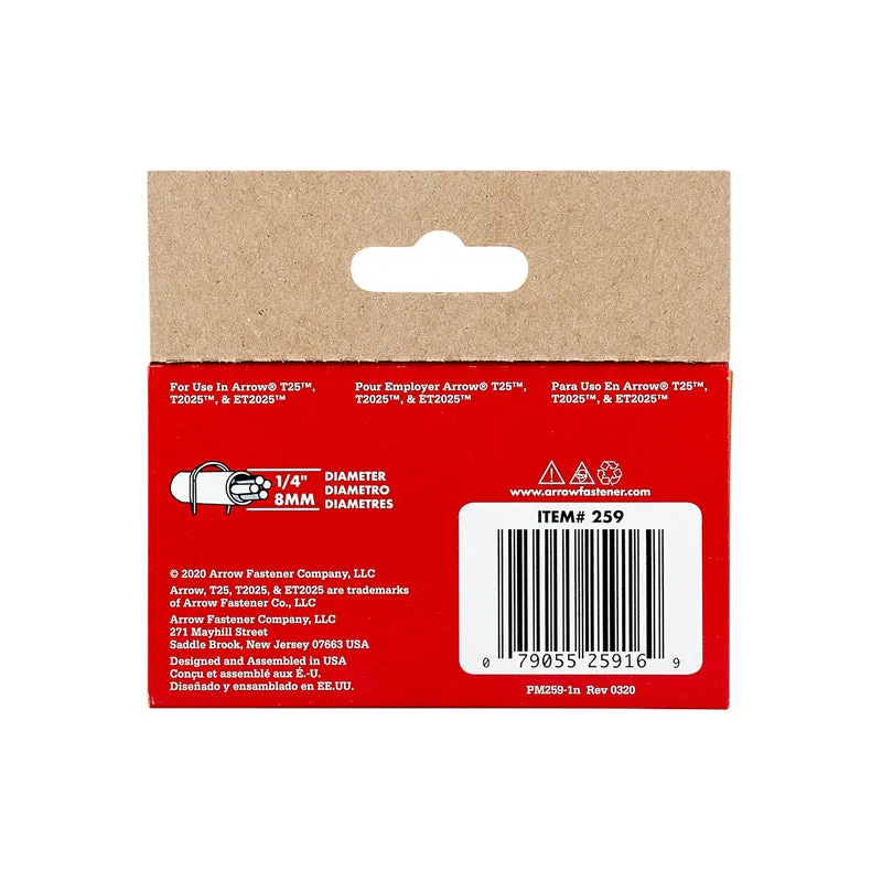 Arrow T25 1/4 in. W X 9/16 in. L 18 Ga. Round Crown Wire Staples 1100 pk