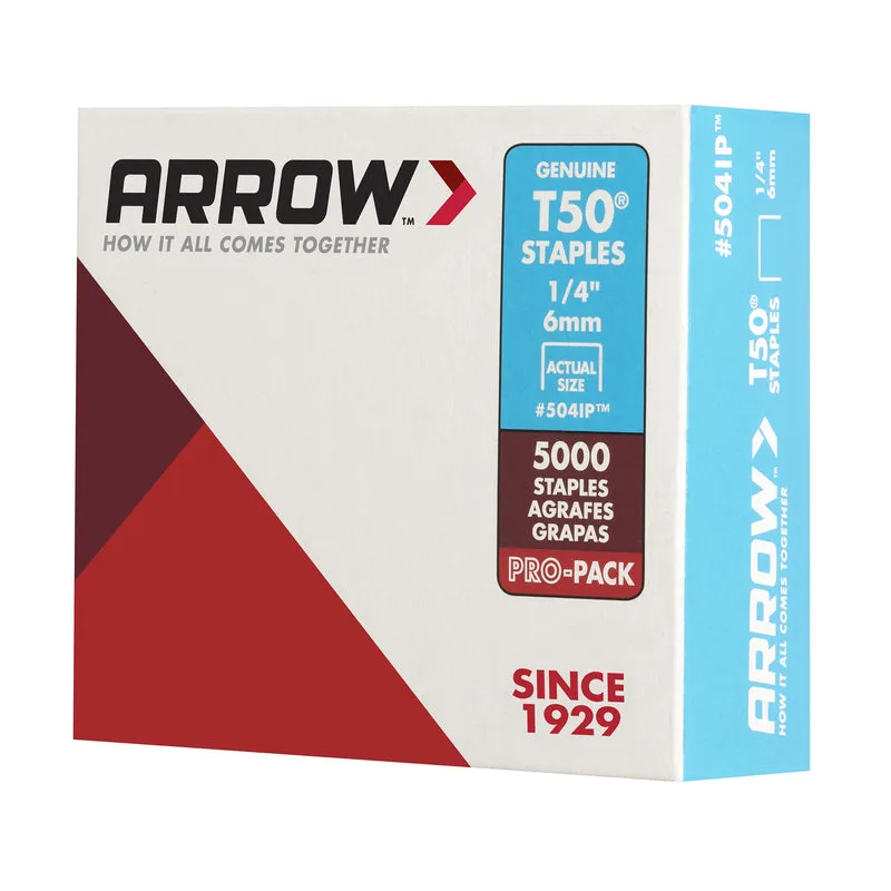 Arrow T50 3/8 in. W X 1/4 in. L 18 Ga. Flat Crown Heavy Duty Staples 5000 pk