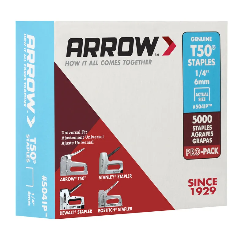 Arrow T50 3/8 in. W X 1/4 in. L 18 Ga. Flat Crown Heavy Duty Staples 5000 pk