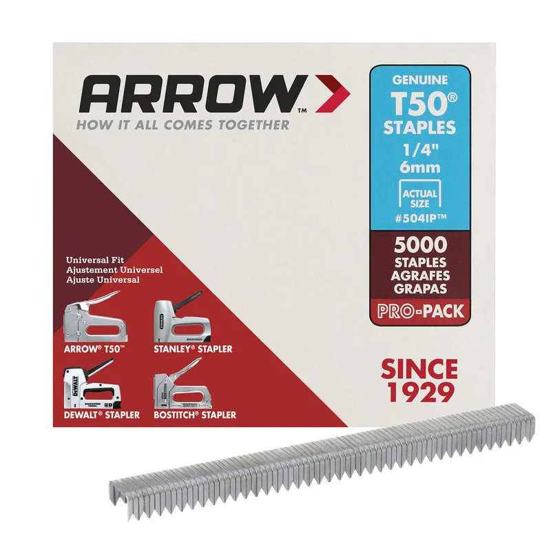 Arrow T50 3/8 in. W X 1/4 in. L 18 Ga. Flat Crown Heavy Duty Staples 5000 pk