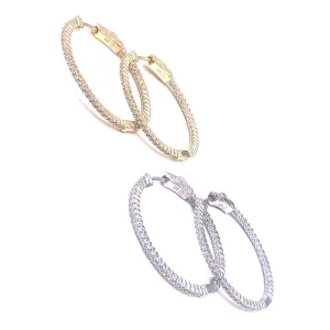 Ashley Gold Sterling Silver 1" Inside/Outside CZ Hoop Earrings