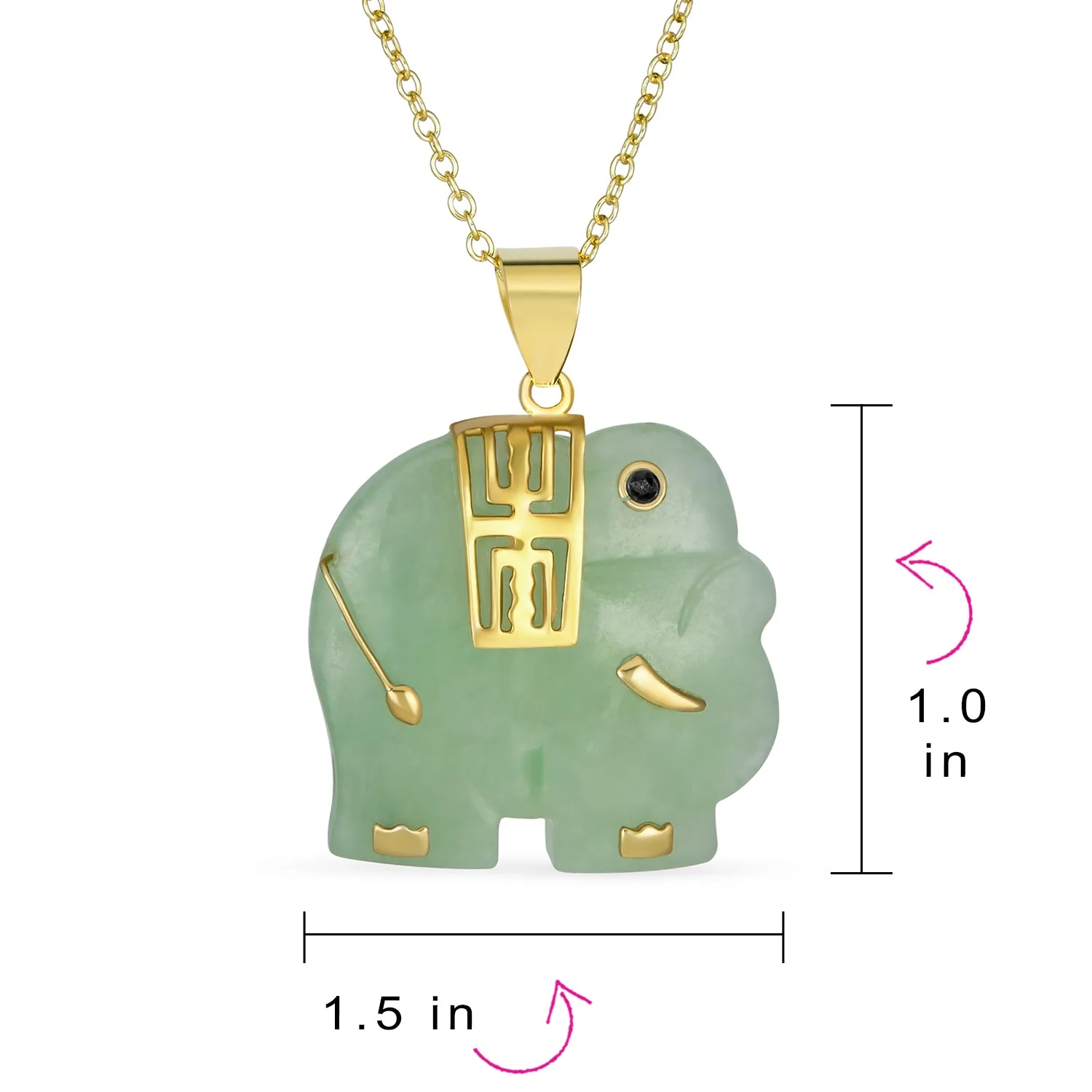 Bali Style Tribal Green Jade Elephant Pendant Necklace in 14K Gold 18 Inch