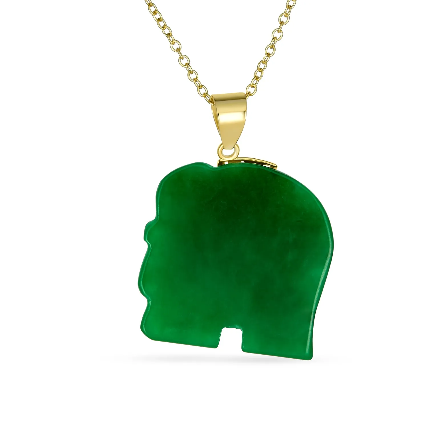 Bali Style Tribal Green Jade Elephant Pendant Necklace in 14K Gold 18 Inch