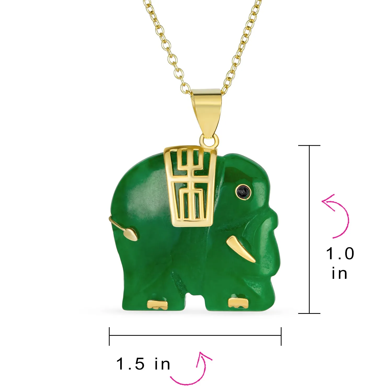 Bali Style Tribal Green Jade Elephant Pendant Necklace in 14K Gold 18 Inch