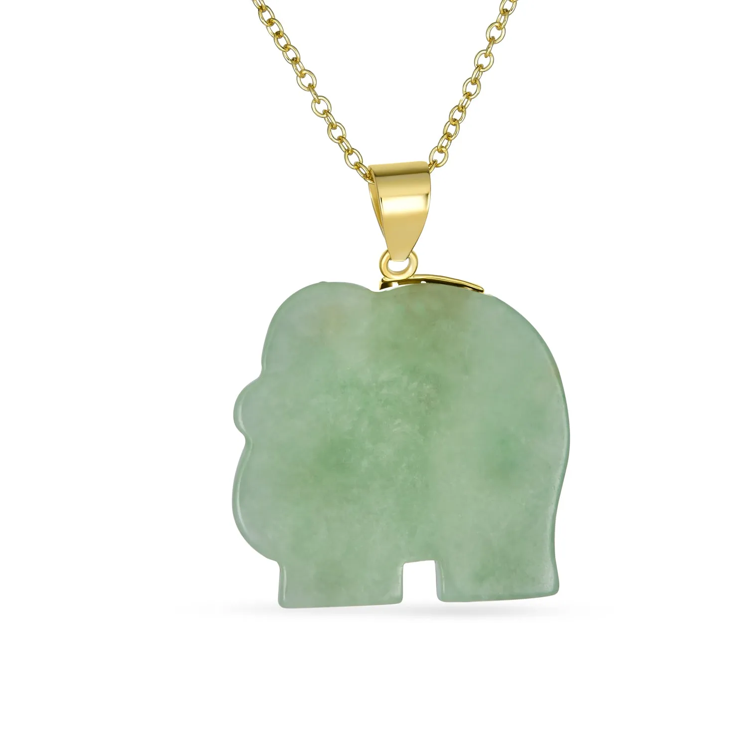 Bali Style Tribal Green Jade Elephant Pendant Necklace in 14K Gold 18 Inch