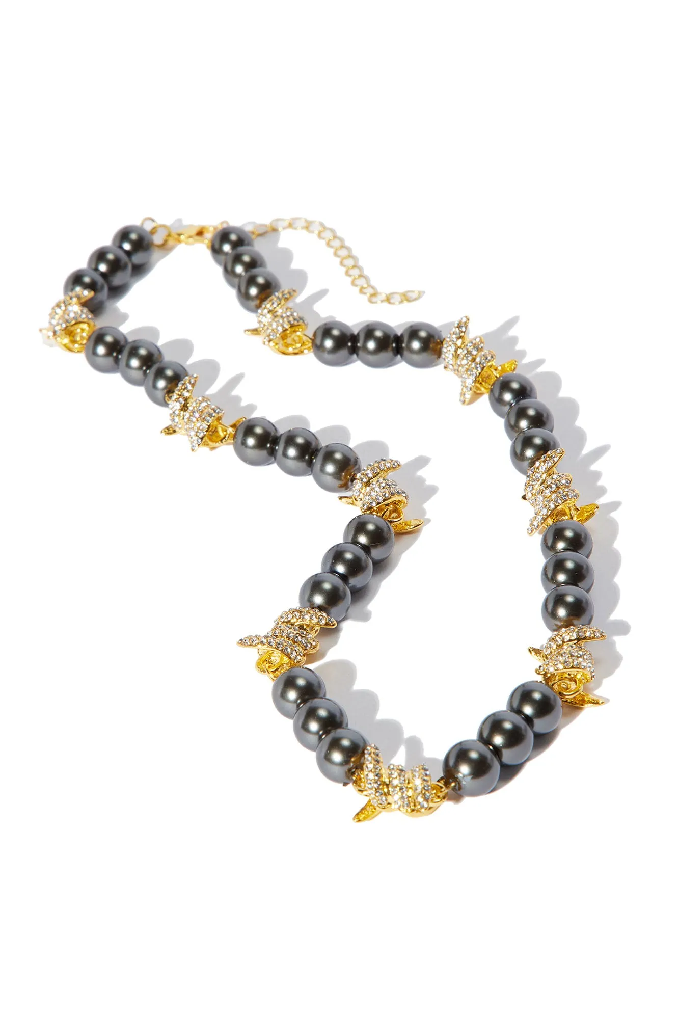 Beaded Barbed Wire Necklace - Black/Gold