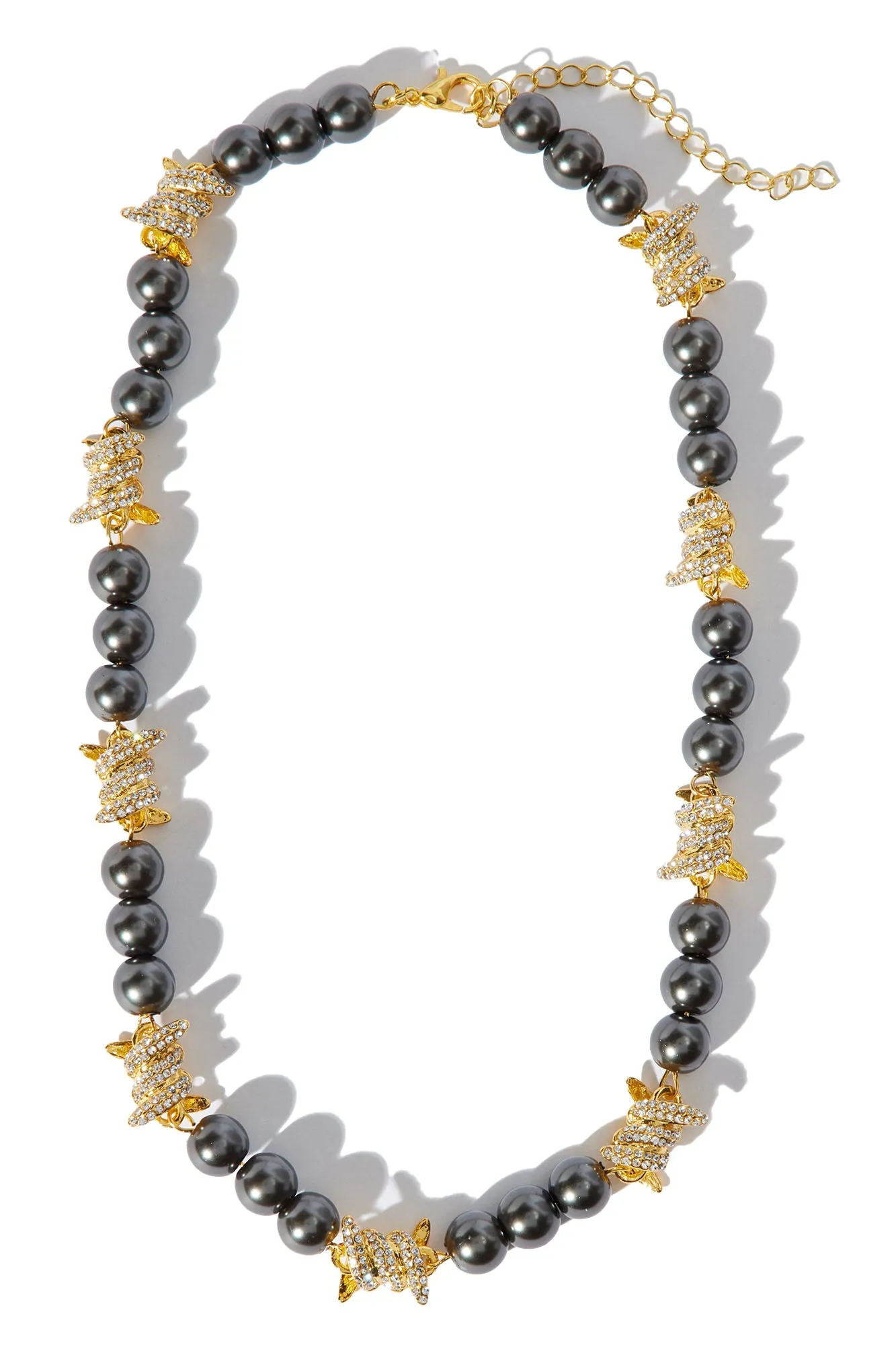 Beaded Barbed Wire Necklace - Black/Gold