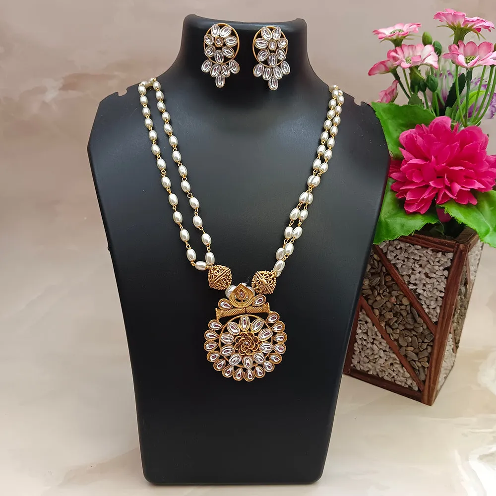 Bhavi Jewels Gold Plated Kundan Pearl Long Necklace Set