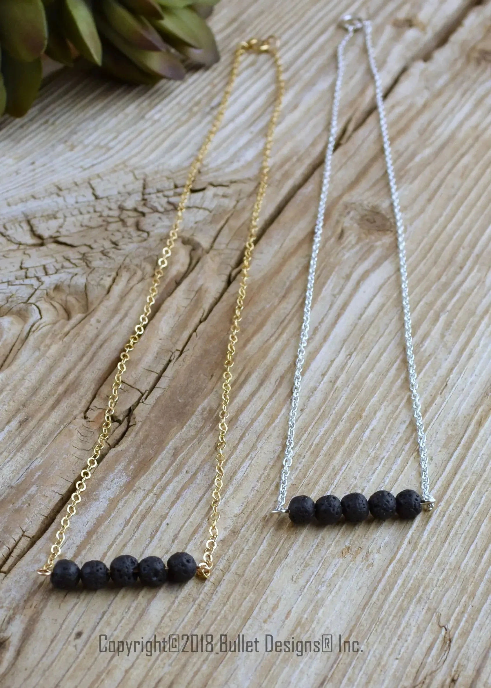 Black Lava Beads Bar Necklace, Sterling Silver, Essential Oil Diffuser Jewelery