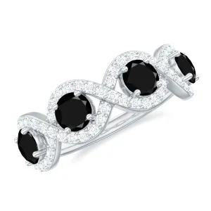 Black Onyx and Diamond Braided Half Eternity Ring