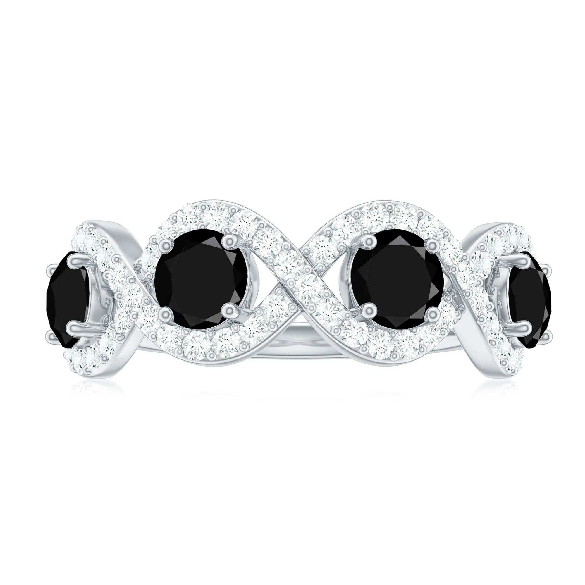 Black Onyx and Diamond Braided Half Eternity Ring