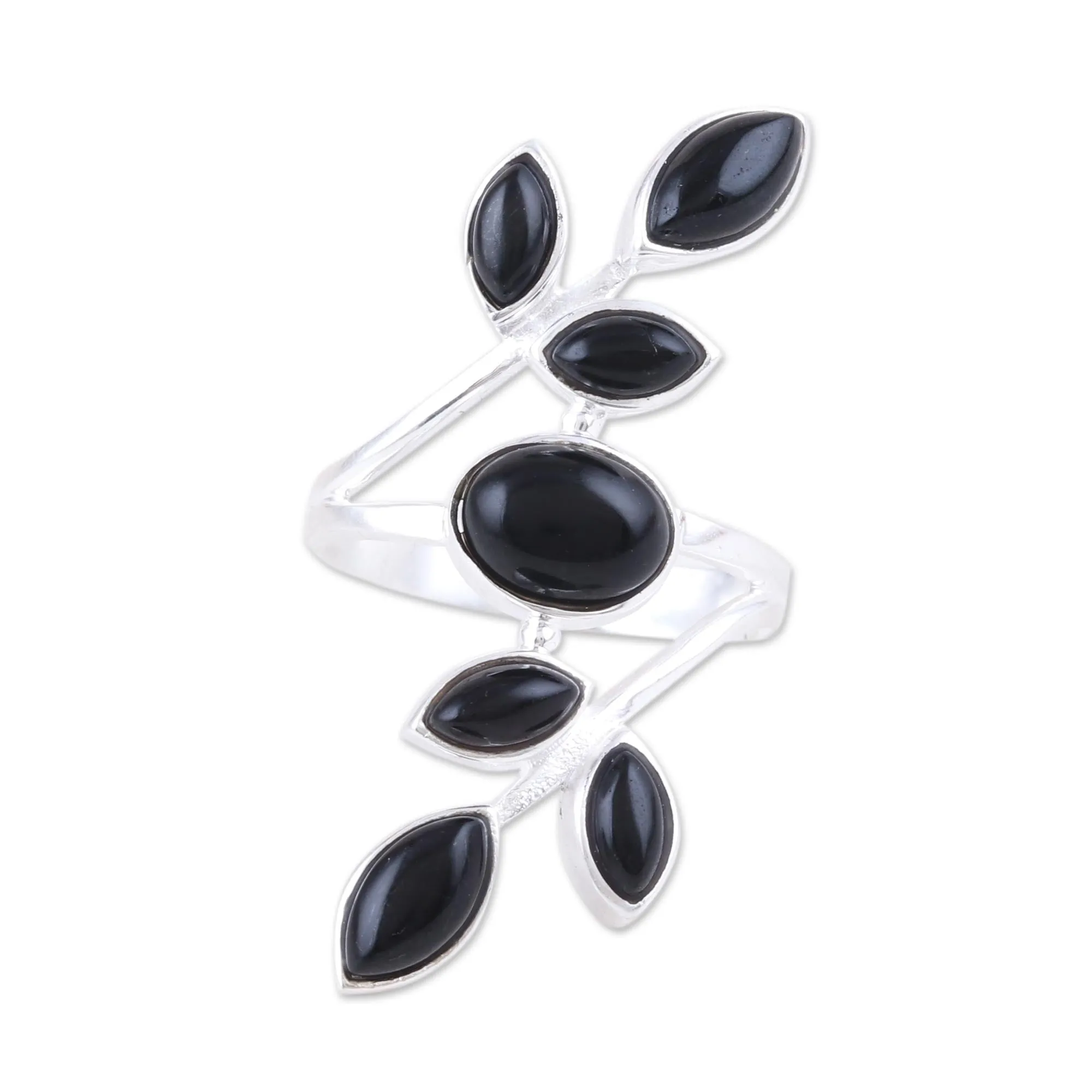 Black Onyx and Sterling Silver Cocktail Ring - Midnight Tree | NOVICA