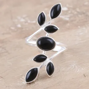 Black Onyx and Sterling Silver Cocktail Ring - Midnight Tree | NOVICA