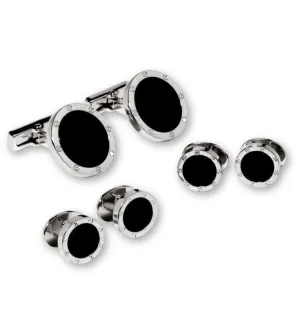 Black Onyx in Silver Screwhead Setting Studs & Cufflinks Set