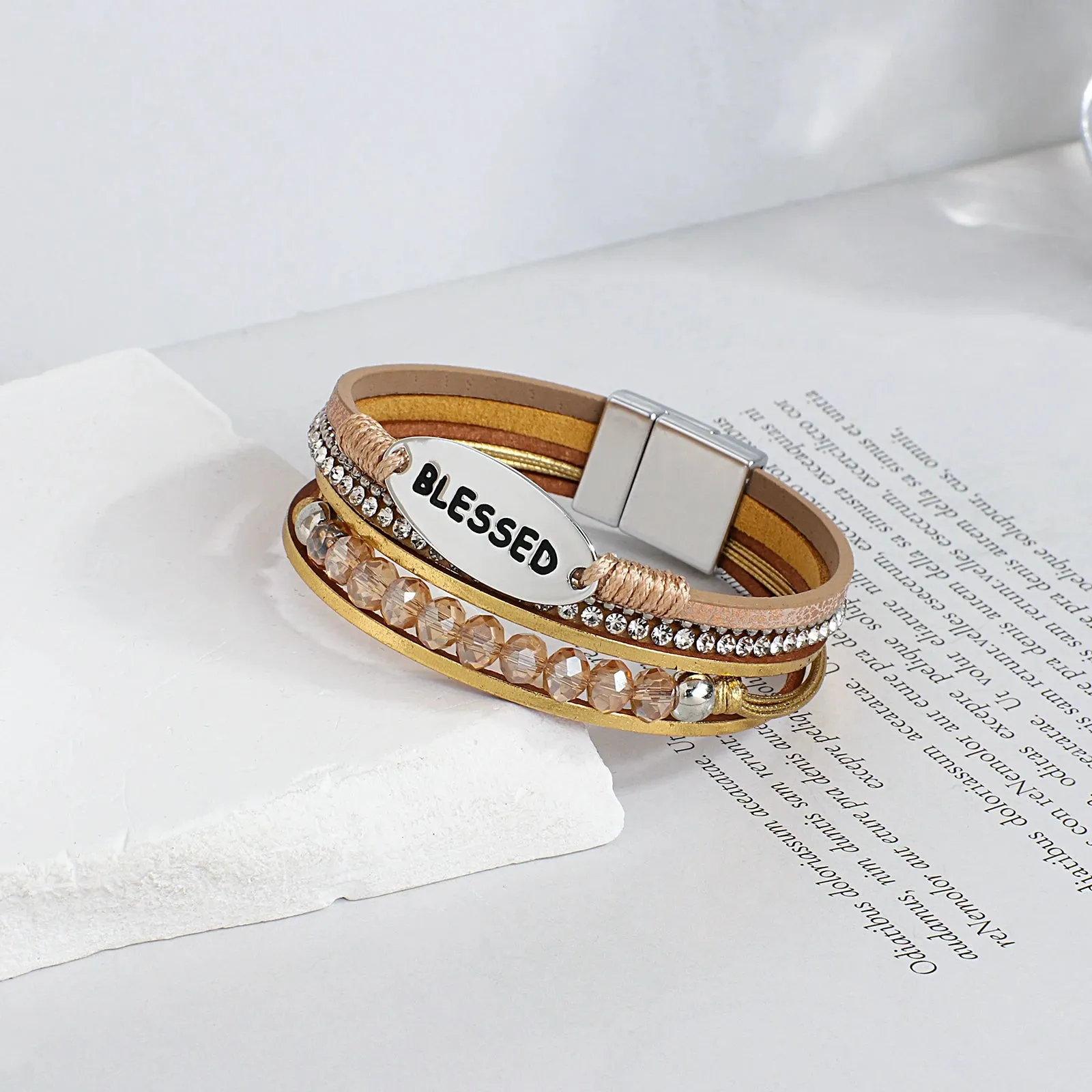 'Blessed' Charm Cuff Bracelet - gold