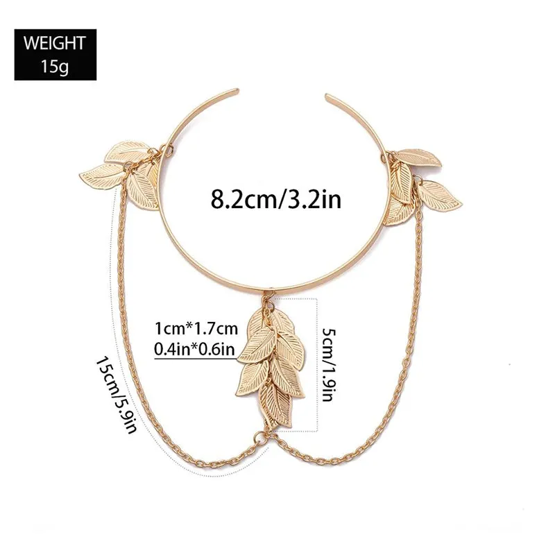 Bohemian Leaf and Chain Tassel Upper Arm Cuff Bangle Adjustable Bracelets