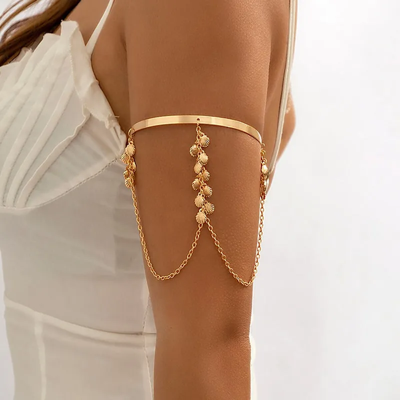 Bohemian Leaf and Chain Tassel Upper Arm Cuff Bangle Adjustable Bracelets