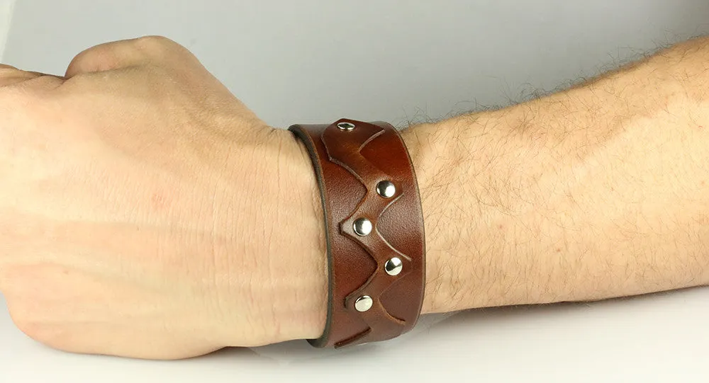 Brown Bracelet Cuff With Rivets, 1.25"