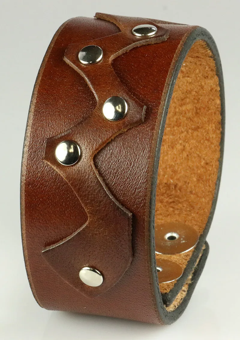 Brown Bracelet Cuff With Rivets, 1.25"