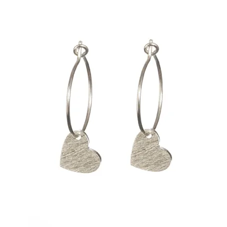 Brushed silver heart hoop earrings