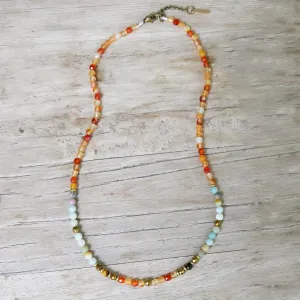 Carnelian and Amazonite Delicate Beaded Necklace