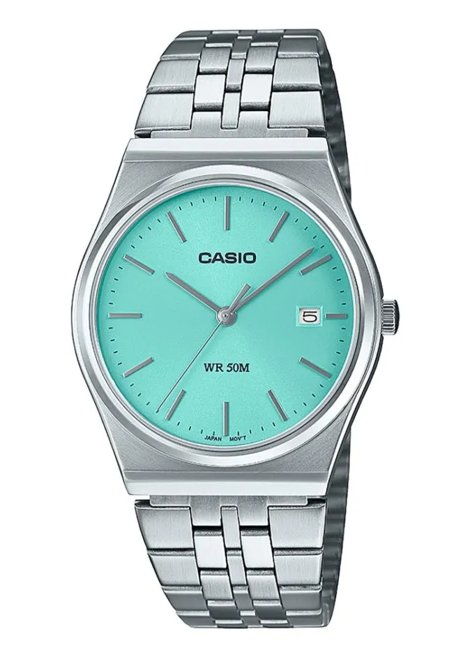 CASIO ANALOGUE TURQUOISE DIAL STAINLESS STEEL BRACELET MTPB145D-2A1