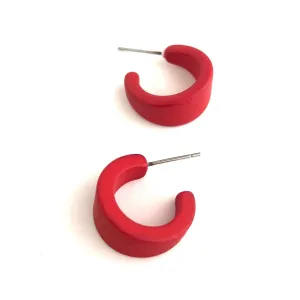 Cherry Red Velvet Matte Mini Boom Hoop Earrings