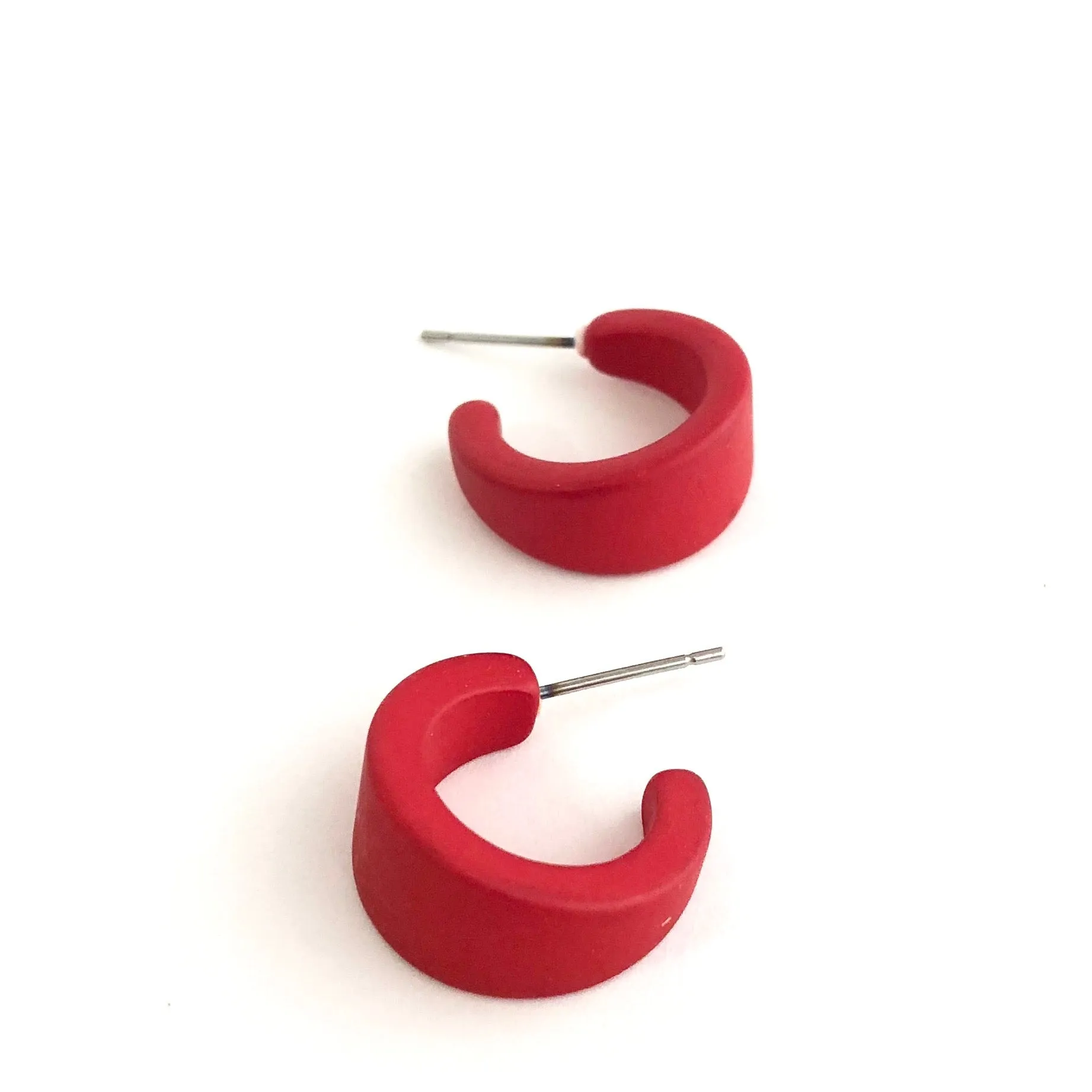 Cherry Red Velvet Matte Mini Boom Hoop Earrings