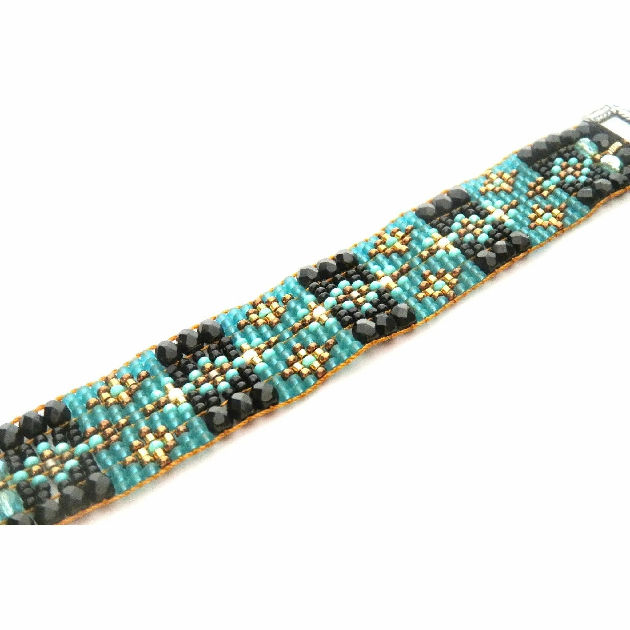 Chili Rose Silver Blue & Black Jet Tiffany  Beaded Bracelet