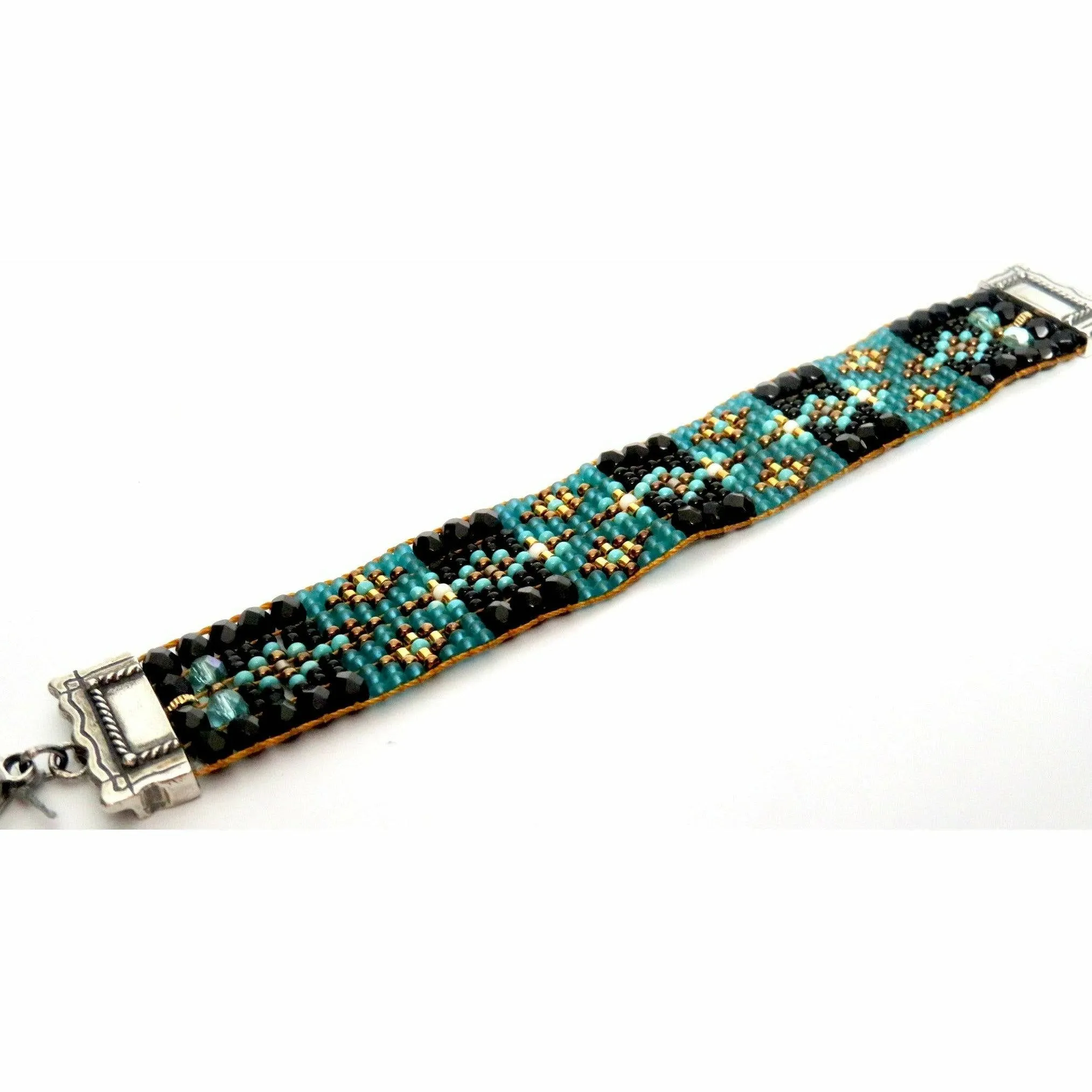 Chili Rose Silver Blue & Black Jet Tiffany  Beaded Bracelet