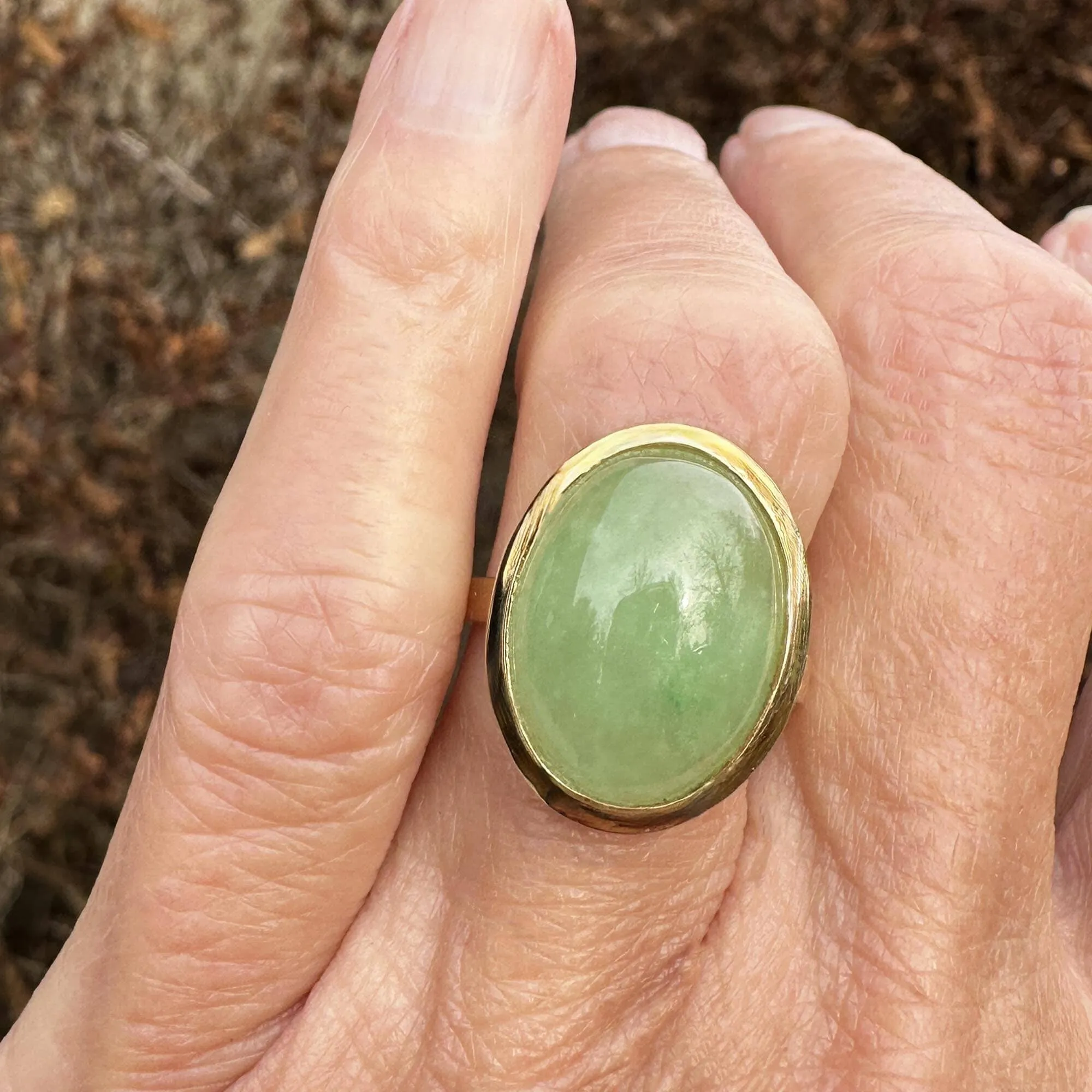 Contemporary 14K Gold 6.64 CTW Jade Cabochon Ring