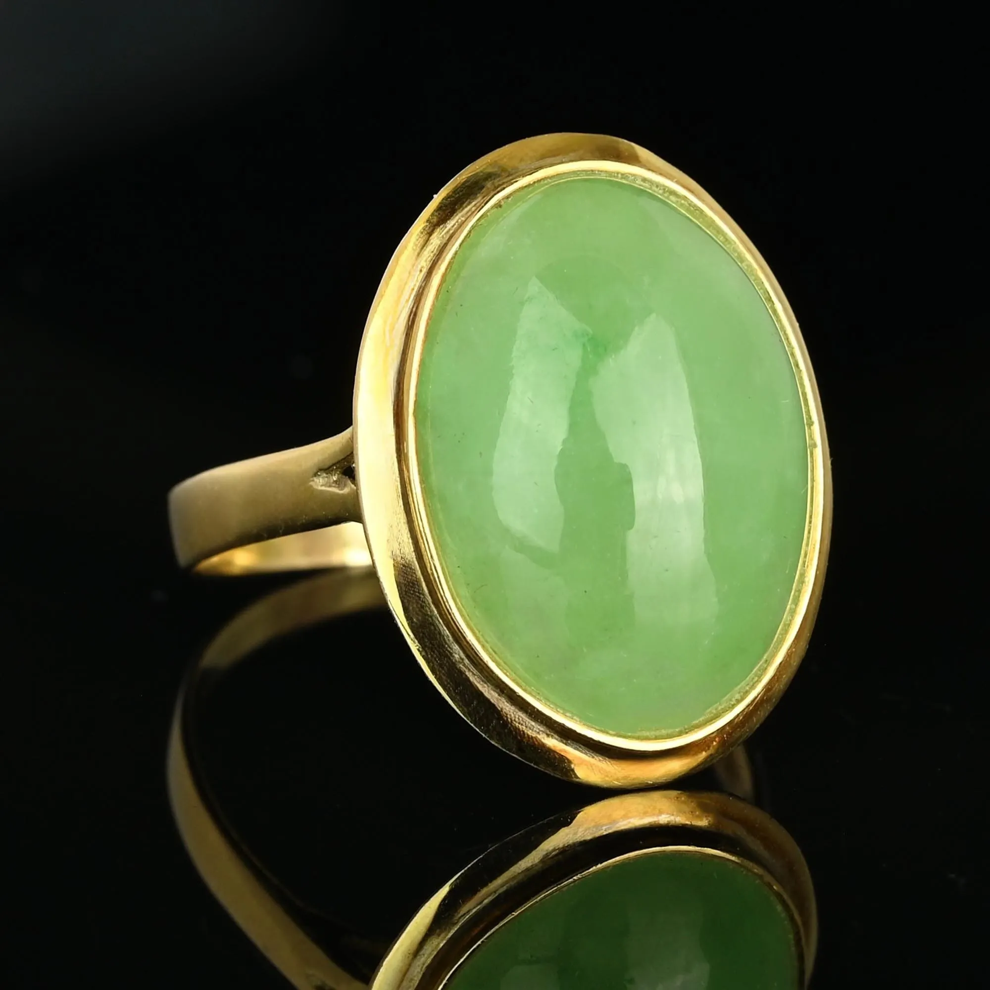 Contemporary 14K Gold 6.64 CTW Jade Cabochon Ring