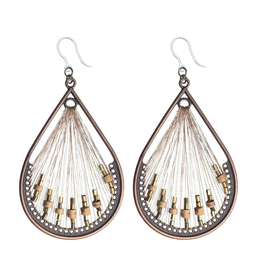 Copper Beaded String Teardrop Earrings Dangles Hypoallergenic Earrings for Sensitive Ears Made with Plastic Posts