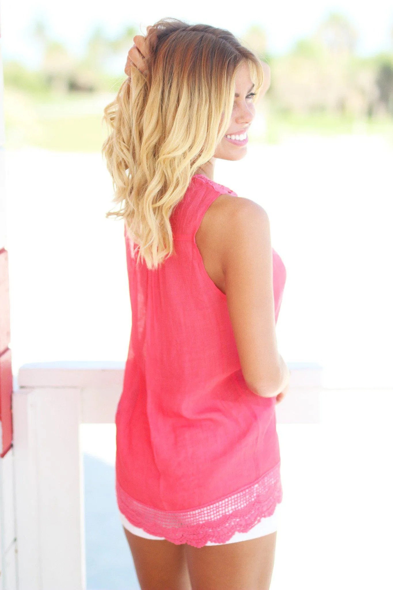 Coral Lace Top