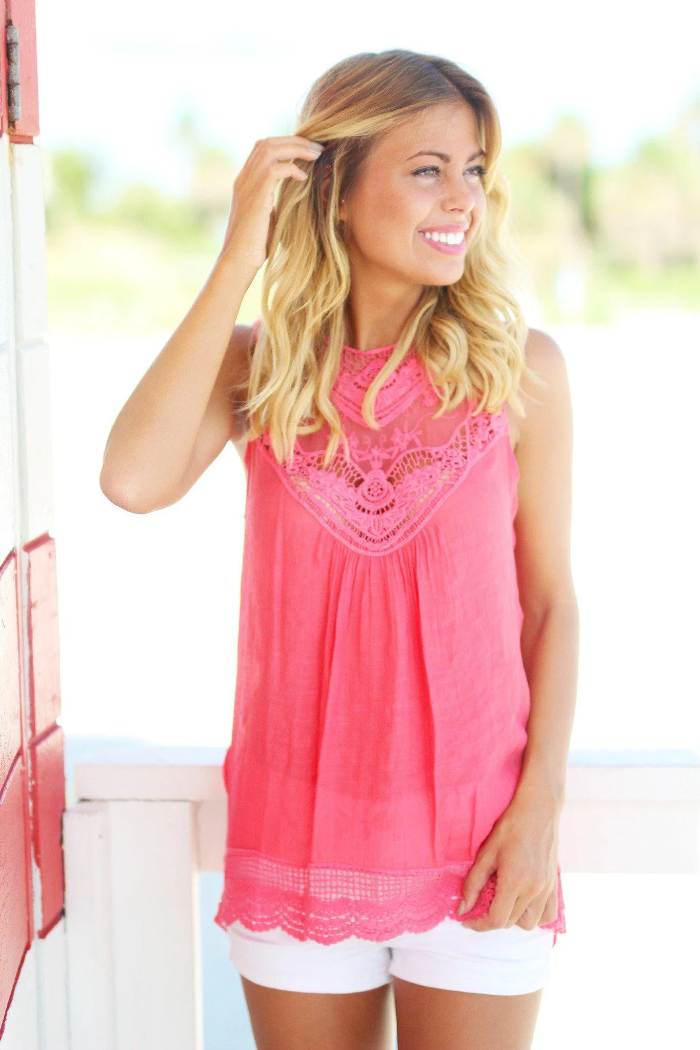 Coral Lace Top