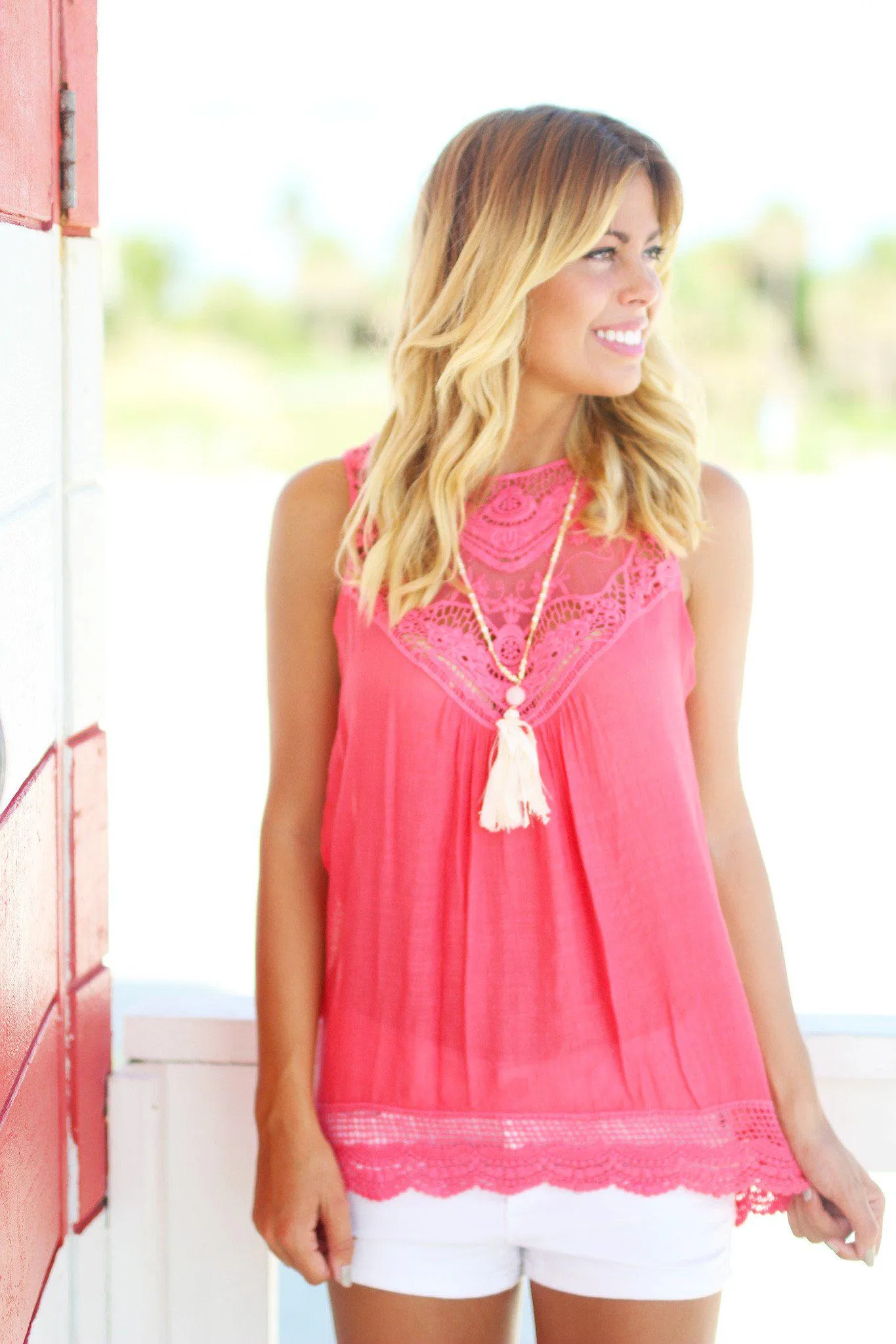 Coral Lace Top