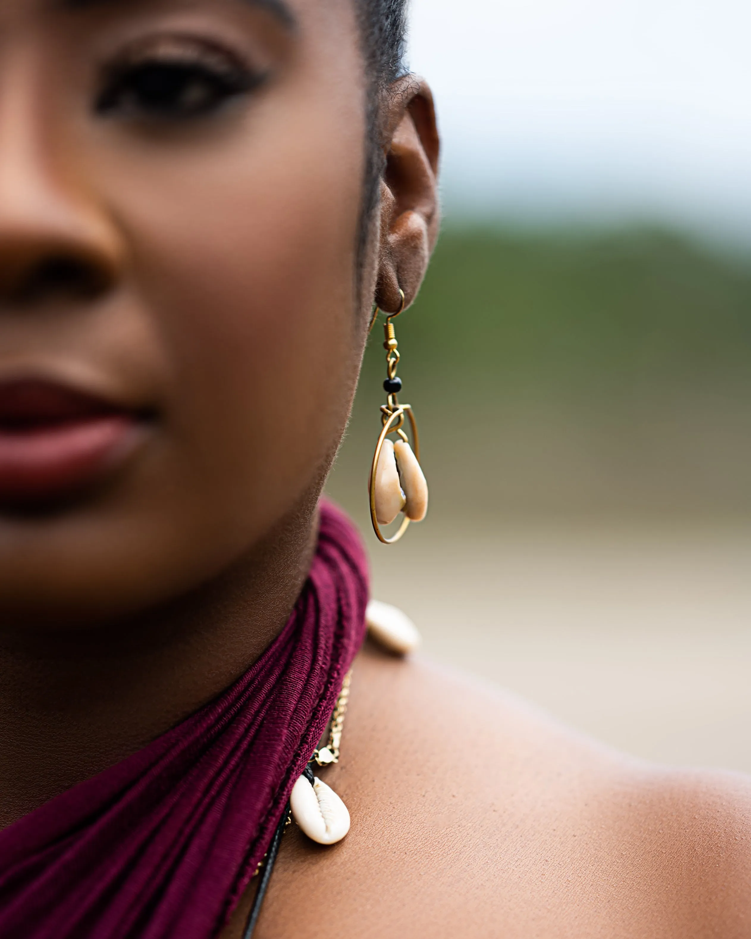 Cowrie Brass Hoop Earrings