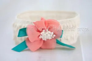 Crochet Lace Flower Headband Coral Beige